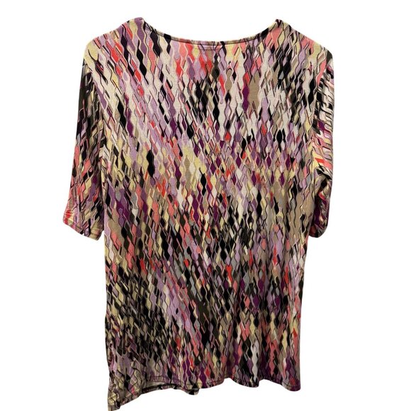 Dana Buchman Womens V-Neck Abstract Pattern Top Size L Multicolor Blouse - Picture 10 of 12